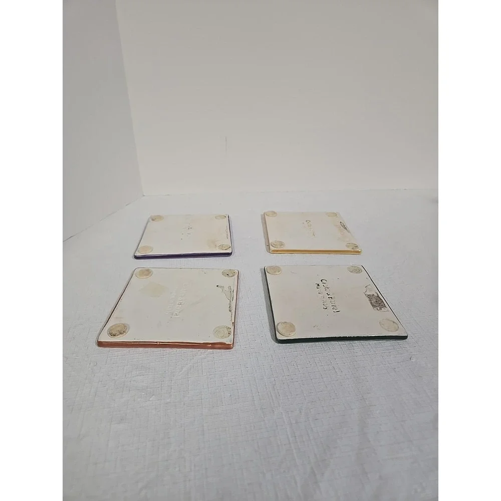 Vintage 4 Piece Crate & Barrel Ceramic Leaf Imprint Glazed Coasters‎ Fall Colors